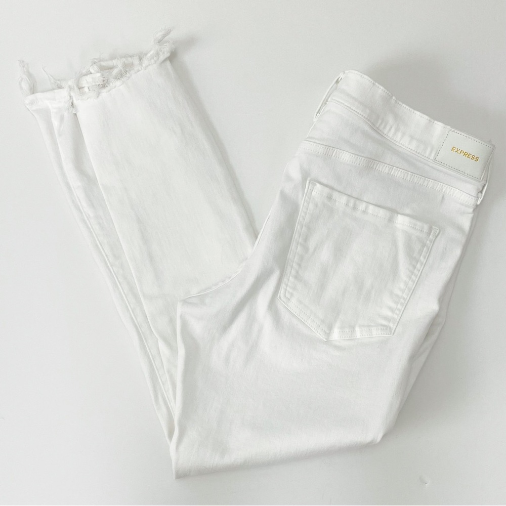 Express Skinny Mid Rise Distressed Raw Hem Ankle Jean White Size 14 Long #192